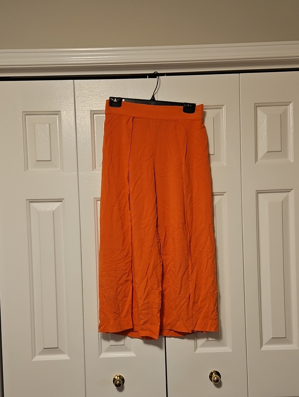 Bright Orange Midi Wide-Leg Pants